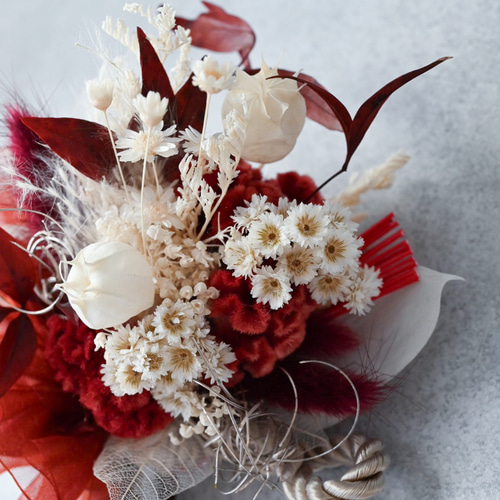 クリップタイプ》花の髪飾り#12｜ハハコグサとケイトウ ヘッド