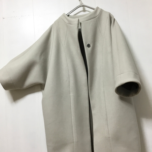 ノーカラーウールコート イタリア生地 キモノスリーブ 厚手 handmade 滝沢眞規子さん着用】ウールカシミヤビーバー チェスター コート