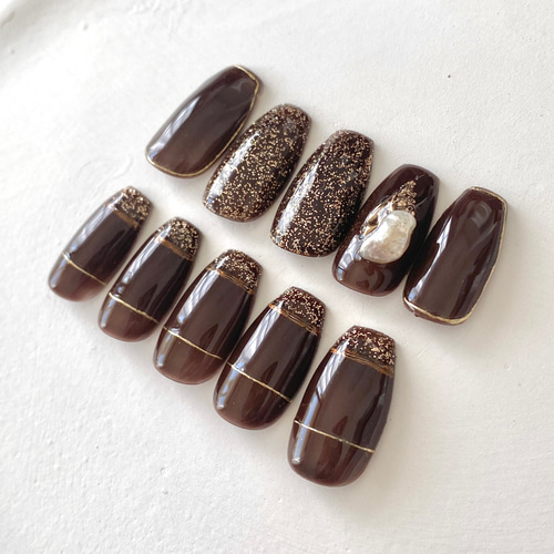 ダークブラウン ブラウンネイル ブライダルネイル ニュアンスネイル