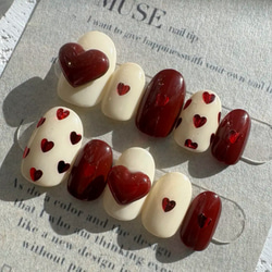 ネイルチップ NO.87 ハートネイル ボルドーネイル バレンタインネイル