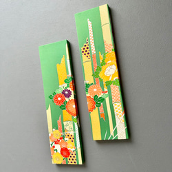 着物のファブリックパネル　鮮やかな緑の竹林と花々（2枚セット）着物リメイク　インテリア　古民家　ひなまつり　壁飾り　日本 3枚目の画像