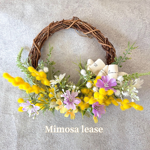 ナチュラルリース春リースミモザリース