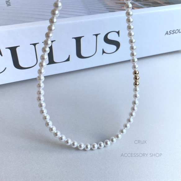 [14kgf]N25　shell pearl necklace・S  #大人フォーマル2024 2枚目の画像