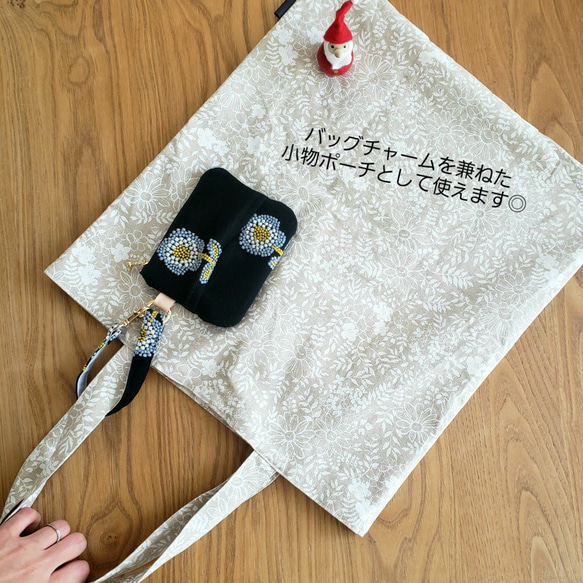 まぁるいリース刺繍のストラップ付きマルチポケットティッシュポーチ│ミモザイエロー【春色新作2024】 14枚目の画像