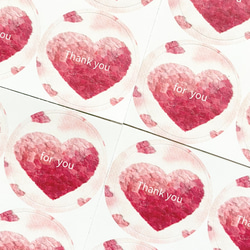 サンキューシール　No. 81 〈マーブル3色＊ハート〉 透明水彩画「ピンクハート シール」48枚丸シール サンキューシール