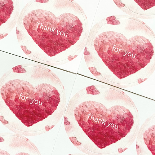 透明水彩画「ピンクハート シール」48枚丸シール サンキューシール