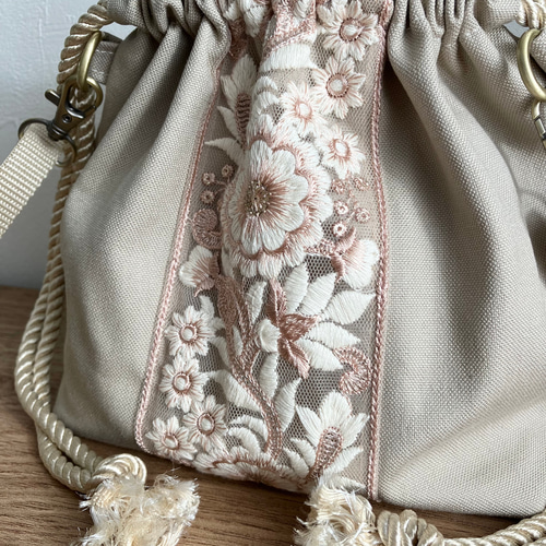 インド刺繍リボン＊巾着ショルダーバッグ ショルダーバッグ