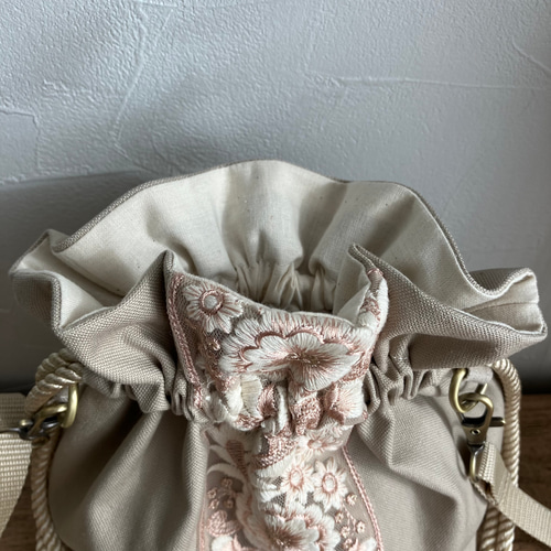 インド刺繍リボン＊巾着ショルダーバッグ ショルダーバッグ