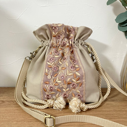 インド刺繍リボン＊巾着ショルダーバッグ ショルダーバッグ 肩掛け