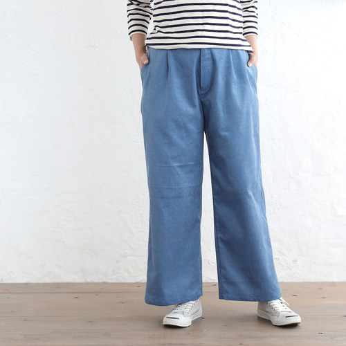 1点限り》コーデュロイ バギーパンツ ワイドストレート（ブルー） PT01