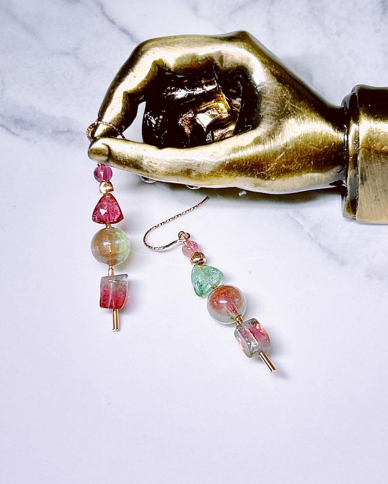 一点物14kgf☆バイカラーウォーターメロントルマリンづくし！おでん風ピアス