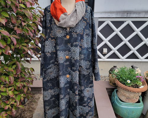 着物リメイクワンピースコートベージュ系11号丈110cm