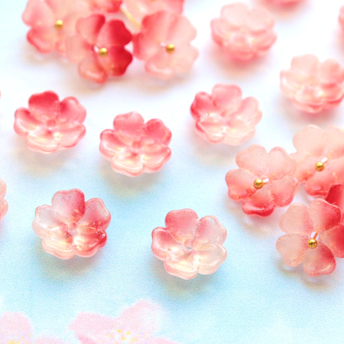 超特価激安 新作☆13mm さくら、桃の花 ゴールド お花のガラスビーズ ピアス