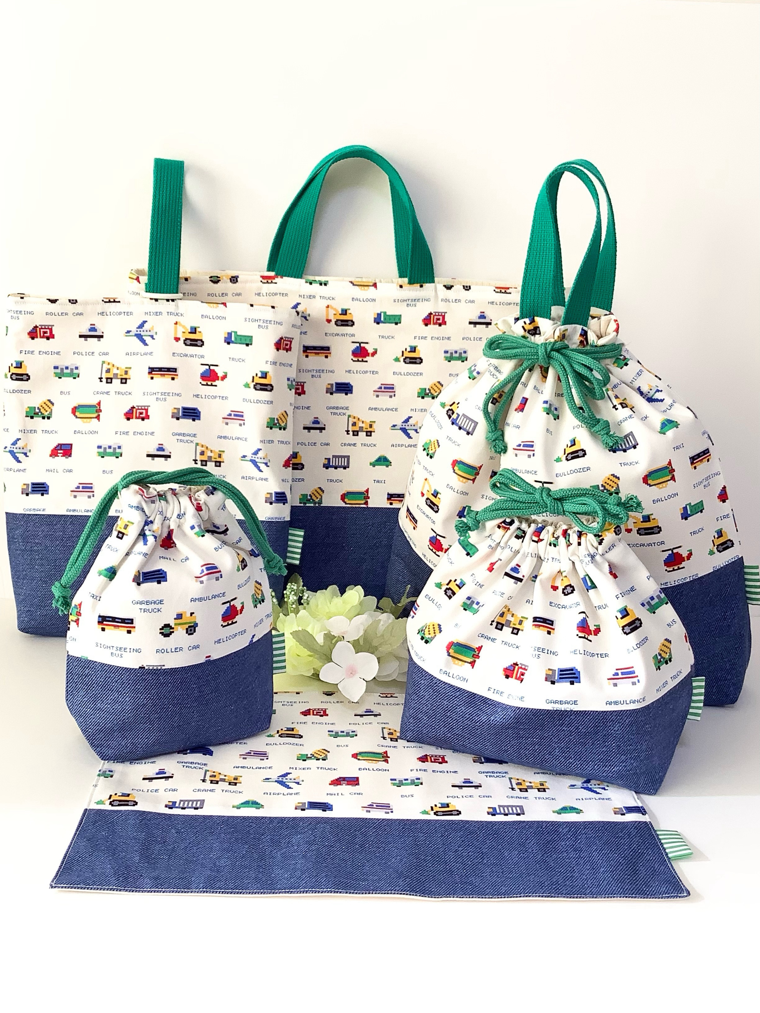 ♪NEW♪ ♡はたらくくるま★通園通学６点セット♡ドット絵〜ピクセルアート〜くるま柄〜