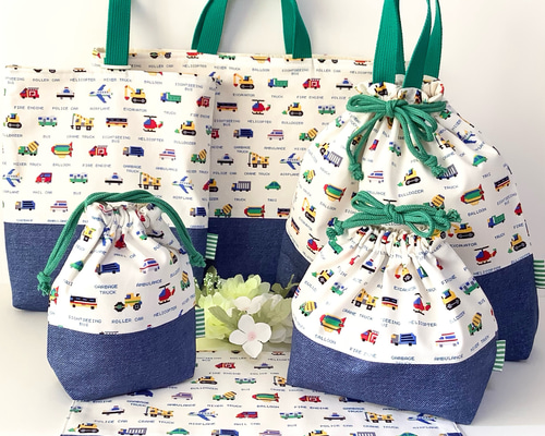 ♪NEW♪ ♡はたらくくるま☆通園通学6点セット♡ドット絵