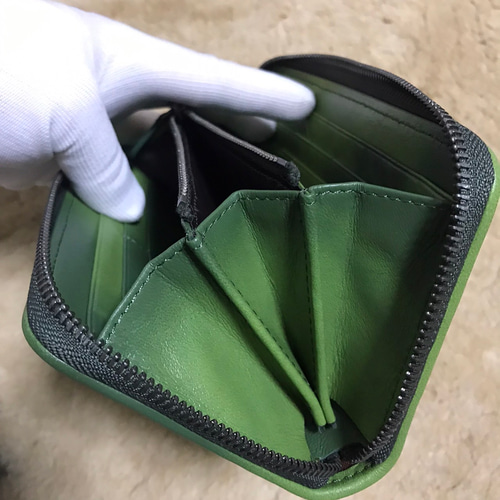 新作品 緑系 限定商品 希少ラムスキン 本革&編み込み 長財布 羊