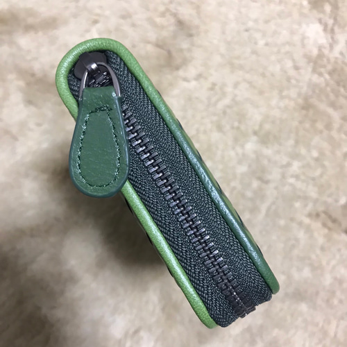 新作品 緑系 限定商品 希少ラムスキン 本革&編み込み 長財布 羊
