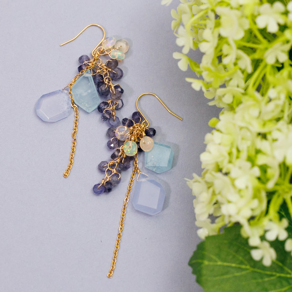 爽やか1点物ペア ブルーレースアゲートのピアスチャーム