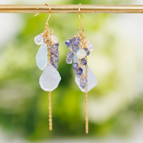 爽やか1点物ペア ブルーレースアゲートのピアスチャーム 爽やか1点物ペア