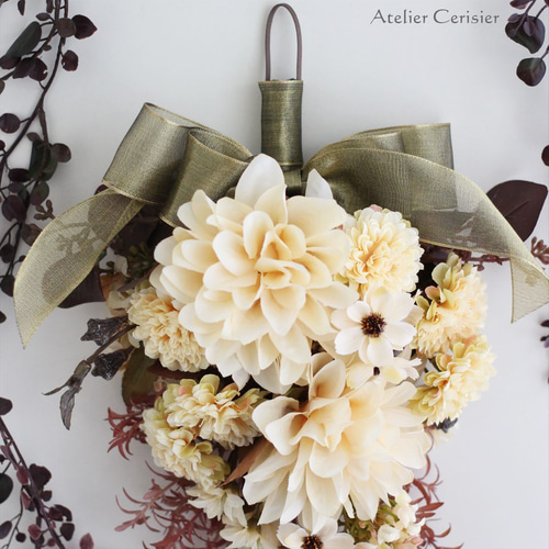 【Sold】ホワイトスワッグ 造花　リボン　レース Sold】ホワイトスワッグ 造花リボンレース