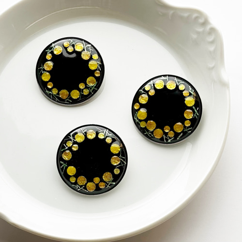 Creema限定】ミモザ 七宝焼ブローチ 純銀箔ちらし七宝 ブローチ 太田