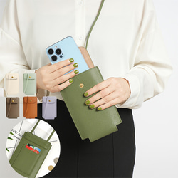 携帯バッグ カード収納 女性の軽量 携帯ポーチ 斜め掛け パスケース 革製 1枚目の画像