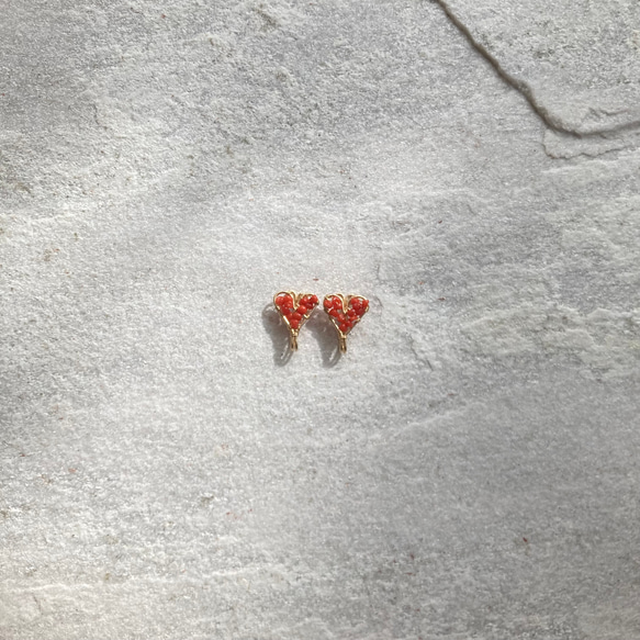 14kgfハートイヤリング サルディーニャサンゴ 赤 ワイヤー 5枚目の画像
