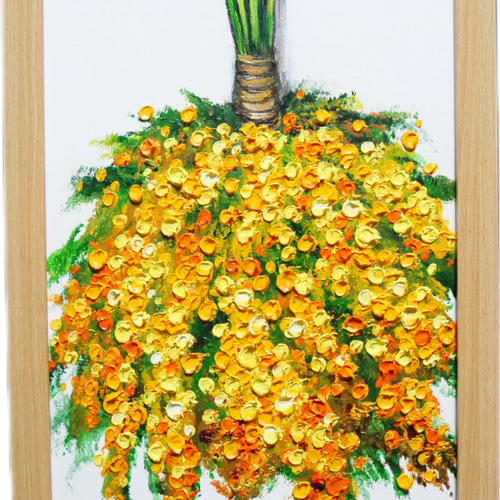 油絵 油彩 油彩画 絵 絵画 【ミモザのスワッグ】 油絵 油彩 油彩画 絵