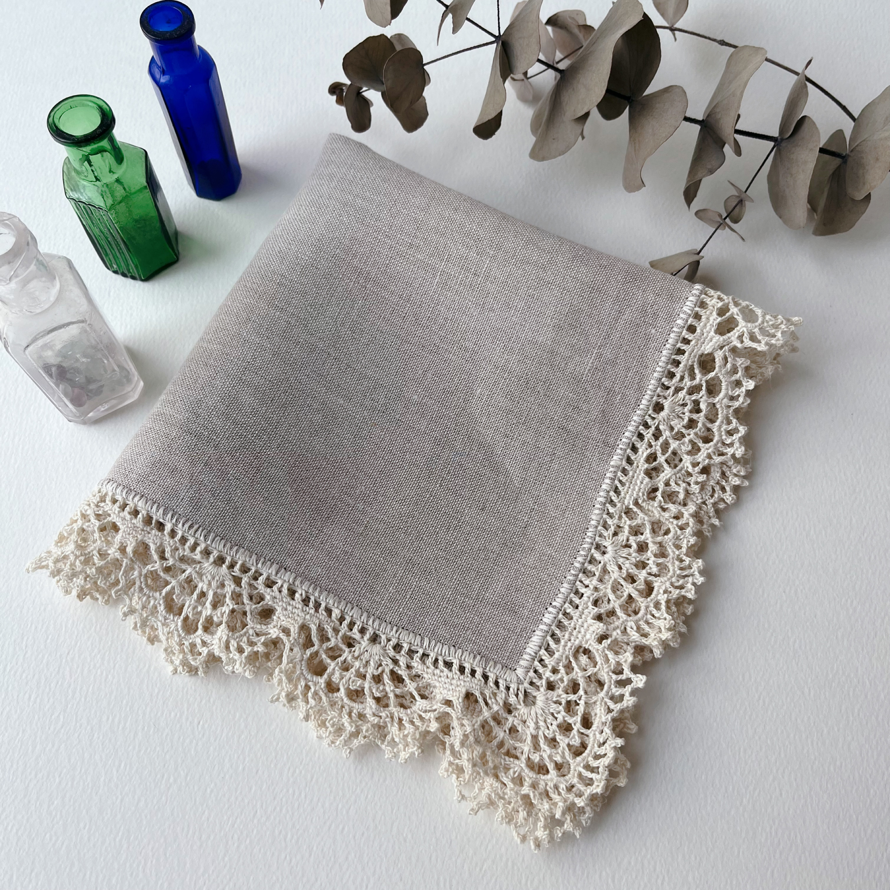 受注制作＊リネン100%＊レース編みハンカチ(15)生成り×アイボリー 6,075円