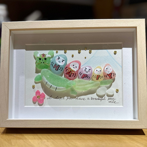 シーグラスアート 《願い》 インテリア 壁掛け 置物 シーグラス だるま