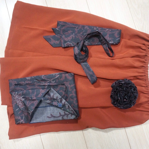 着物リメイク ローウエスト ギャザー ワンピース & スヌード