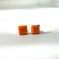 kotsubu 陶瓷耳環（方形、橘色） 第3張的照片