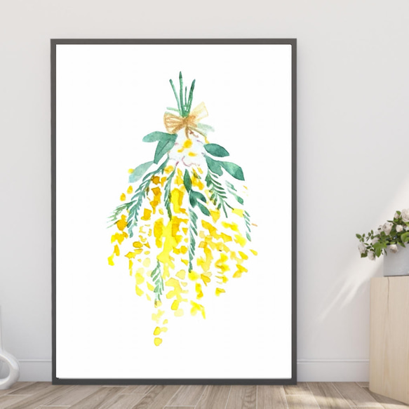 送料無料】A3・A4ポスター【水彩手描きミモザのスワッグ】イラスト