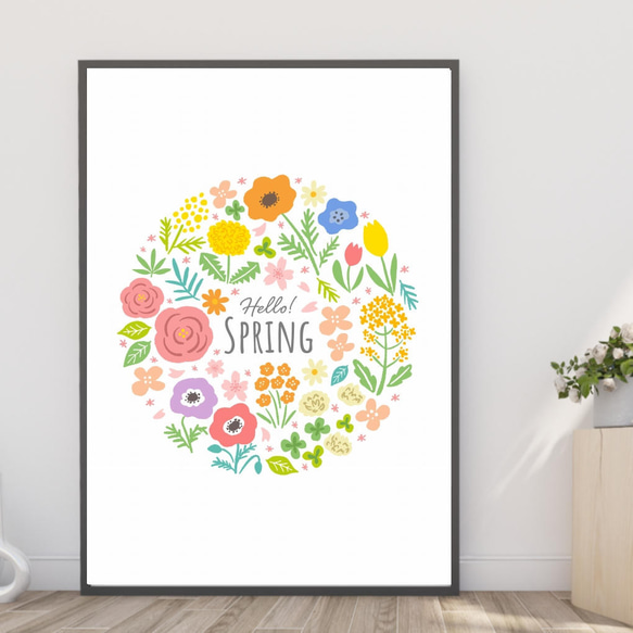 【送料無料】A3・A4ポスター【春の花のサークル】イラスト 植物 アートポスター 壁飾り 模様替え インテ 1枚目の画像