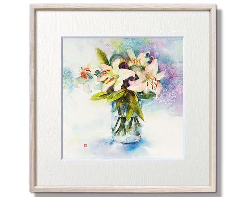 水彩画    額付き一点物 期待を秘めて】水彩原画 一点物 額縁付き 豪華プレゼント付き