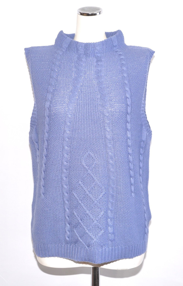 Cable Cotton Knit Vest (sax) ニットベスト ブルー 青 カジュアル 8枚目の画像