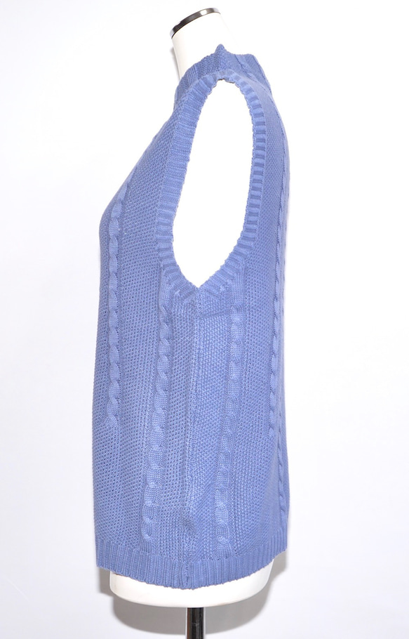 Cable Cotton Knit Vest (sax) ニットベスト ブルー 青 カジュアル 10枚目の画像
