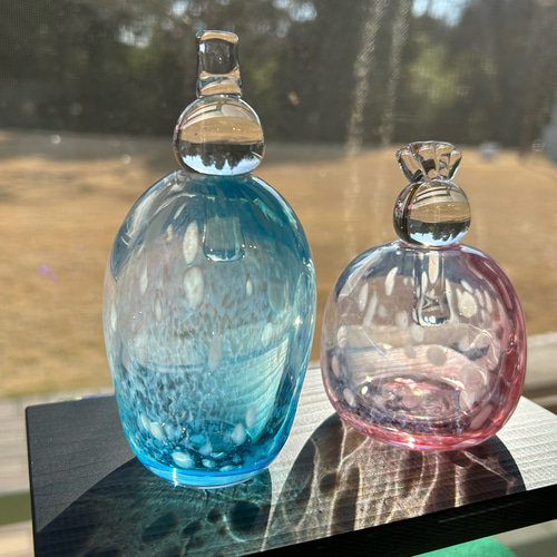 吹きガラスのおひなさま E スカイブルー×金赤 ひな人形・雛飾り