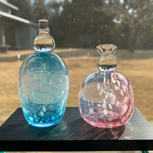 吹きガラスのおひなさま E スカイブルー×金赤 ひな人形・雛飾り