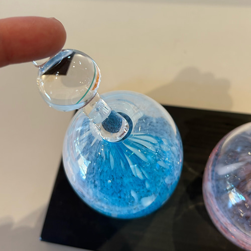 吹きガラスのおひなさま E スカイブルー×金赤 ひな人形・雛飾り