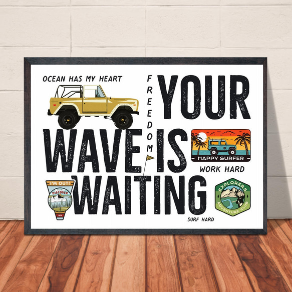 【送料無料】A3・A4ポスター【YOUR　WAVE IS WAITING】イラスト アートポスター サーフィン 1枚目の画像