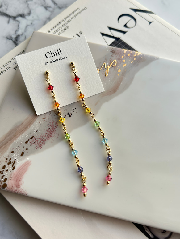 ピアス イヤリング ハート 斜め 青 水色 クリアチャーム ビーズ 推し活