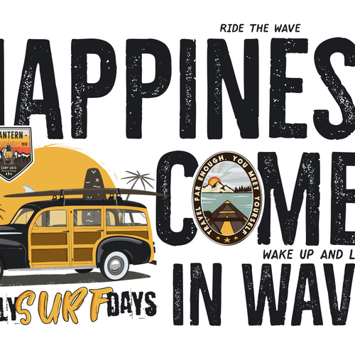 送料無料】A3・A4ポスター【HAPPINESS COMES IN WAVES】イラスト 