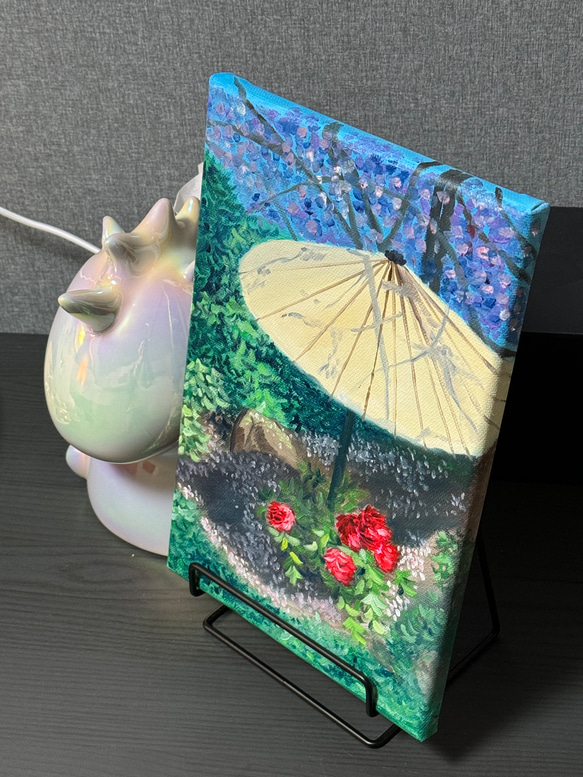 「桜・傘・薔薇」　手描き　油絵　風景画　原画 4枚目の画像