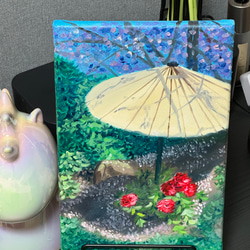 「桜・傘・薔薇」　手描き　油絵　風景画　原画 3枚目の画像