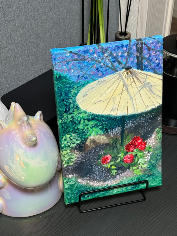 「桜・傘・薔薇」　手描き　油絵　風景画　原画 2枚目の画像