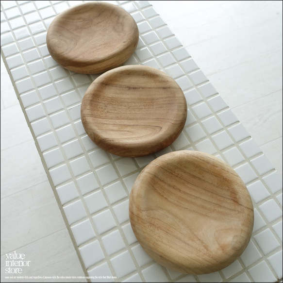 チーク無垢材 プレートKIJI15N 丸皿 小皿 取り皿 デザートプレート お皿 木製食器 木の皿 一枚板 無垢材食器 5枚目の画像