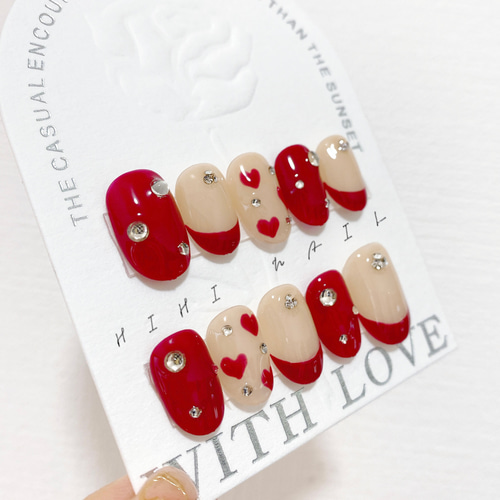 バレンタイン 赤 レッド ハート ネイルチップ つけ爪 春 夏 秋 冬 結婚  
