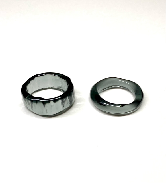 ガラスリング　〜 plat et rond 〜　2本セット　ブラック　黒　　5号 〜 18号　送料無料　ガラス　指輪　 2枚目の画像