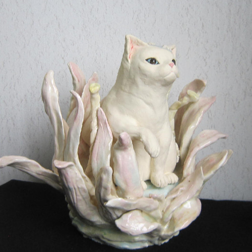 雪花の猫 招き猫 1点物 陶器 縁起物 猫 置物 C31 招き猫 すず音